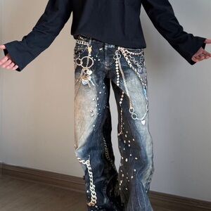 Acne Studios Black and Gray Men's Jeans with Chain Details